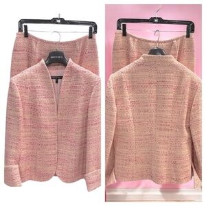 Lafayette 148 - Pink Tweed Open Front Fringe Blazer & Matching Skirt size 8